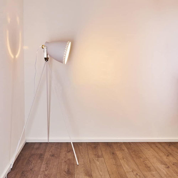 White Industrial Cinema Floor Lamp Wood Unfinished Metal E27