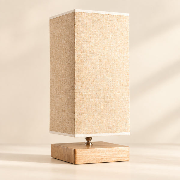 Beige Wood and Fabric E27 Table Lamp 13 × 36 cm