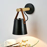 Industrial Loft Wall Light Wood Leather Matte Black E27 Max 40W