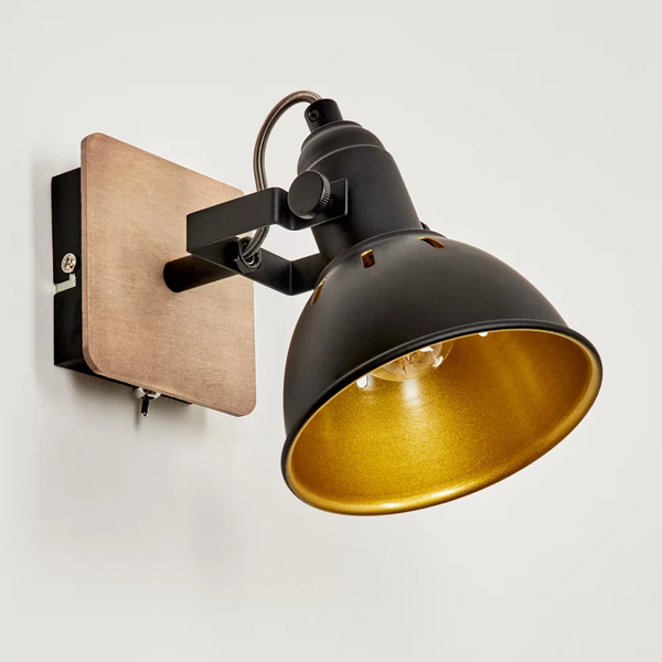 Wood and Metal Wall Light Brass Interior E14 Max 40W Orientable Switch