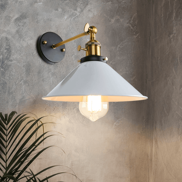 White Industrial Wall Light Metal Brushed Brass Socket E27