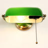 Banker's Lamp Wall Light Opal Green Glass Brass E27 Pull Cord