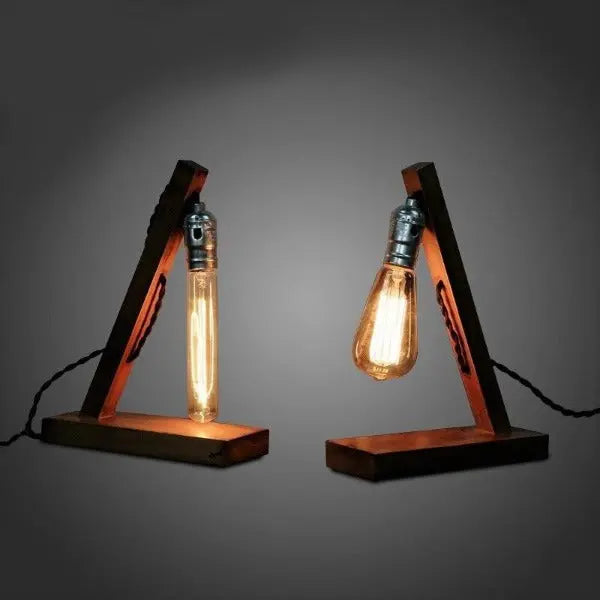 Wood Industrial Table Lamp Exposed Bulb Chrome Socket E27