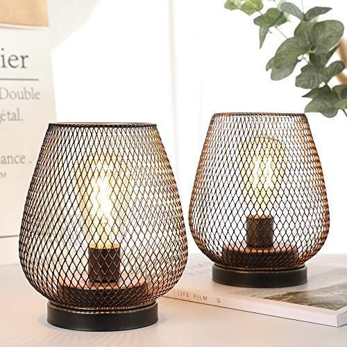 Industrial Cordless Table Lamp Rechargeable Metal Cage 18 cm