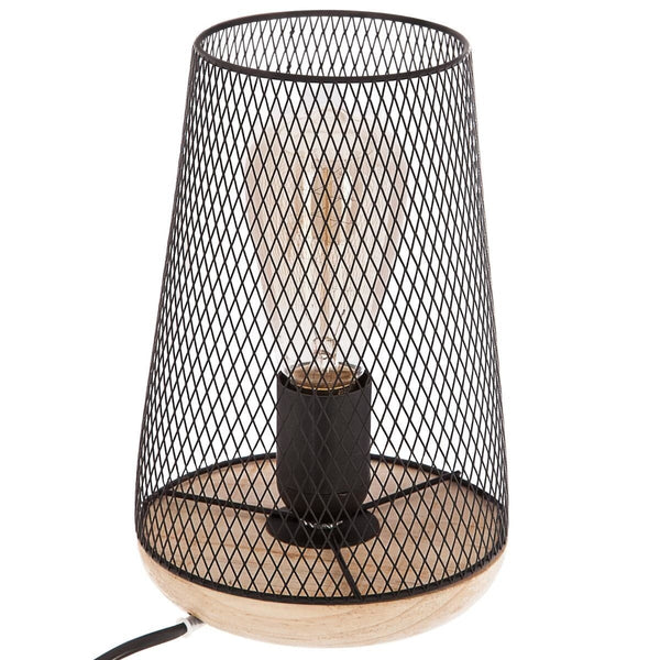 Wood and Metal Desk Lamp Filigree Metal Shade E27 23 cm