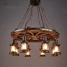 Industrial Wheel Chandelier Solid Wood Metal Lanterns E27 Brown Ø75cm