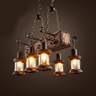 Industrial Chandelier Solid Wood 6 Lanterns E27 Brown Ø55cm