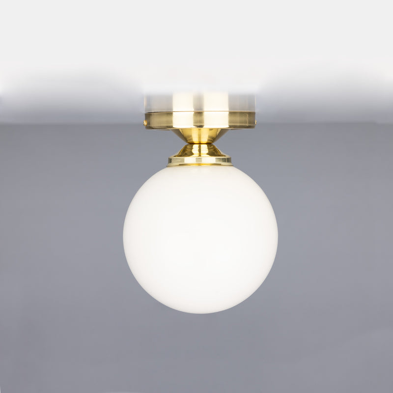 Opal Globe Flush Ceiling Light, Brass G9, Ø14cm