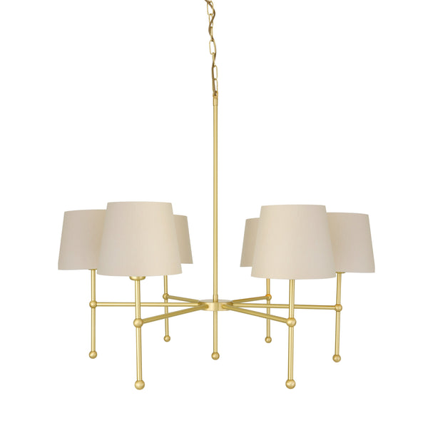 Six-Arm Brass Chandelier Fabric Shades Ø95cm 6×E27 4 Finishes 2 Shade Colours