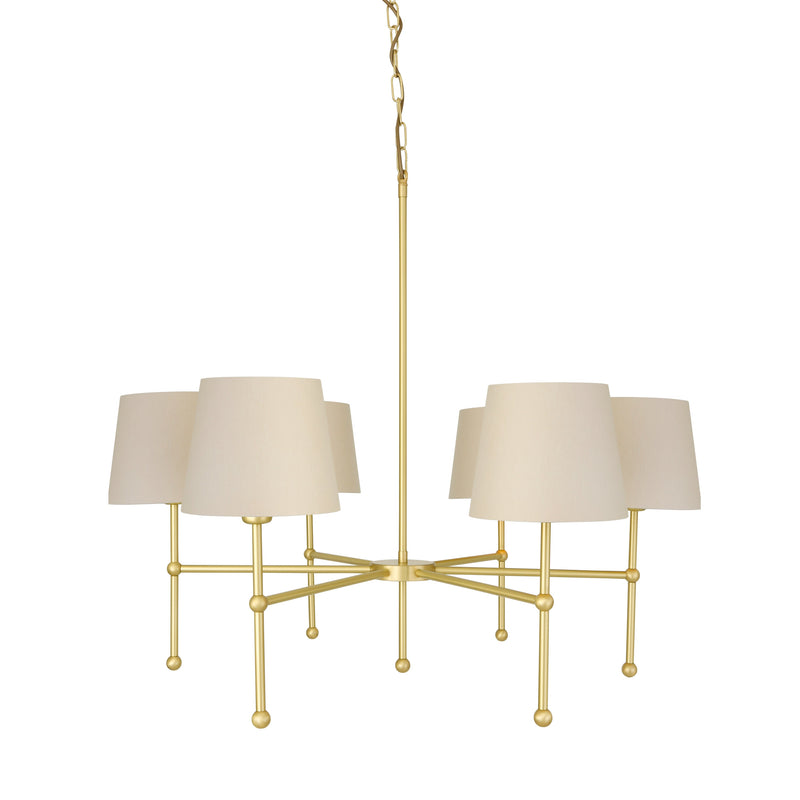 Six-Arm Brass Chandelier Fabric Shades Ø95cm 6×E27 4 Finishes 2 Shade Colours