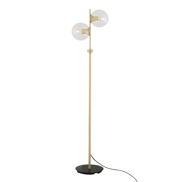 Dual Glass Globe Floor Lamp Brass Stem H154cm 2×E27 Plug-In 6 Finishes