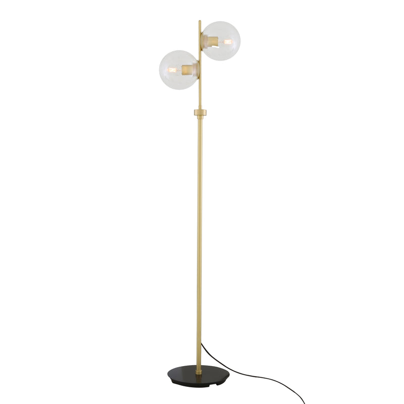 Dual Glass Globe Floor Lamp Brass Stem H154cm 2×E27 Plug-In 6 Finishes