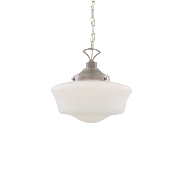 Opal Glass Schoolhouse Pendant Light E27 Chain Hung Ø35cm 6 Finishes