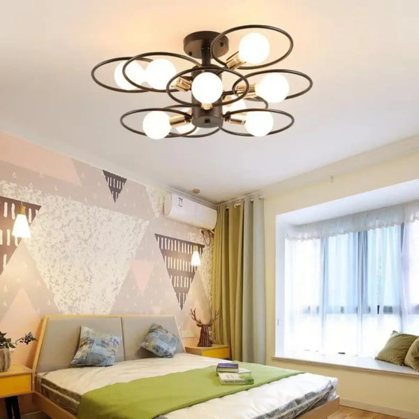 Black Metal Ring Ceiling Light E27 Retro Industrial S (3-Light) M (6-Light)