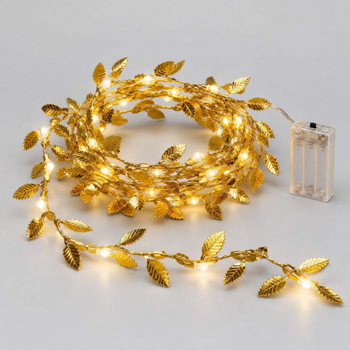 Golden Tiny Leaves Copper Wire Fairy Lights, 2m, 20 LED, Battery Powered