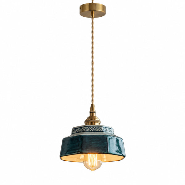 Chinese Style Ceramic Pendant Light E27, Green, Red or Blue