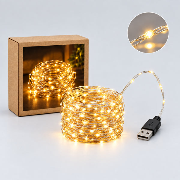 USB Copper Wire Fairy Lights 1–20m — Warm White, White, Multicolour, Red, Blue, Yellow or Green