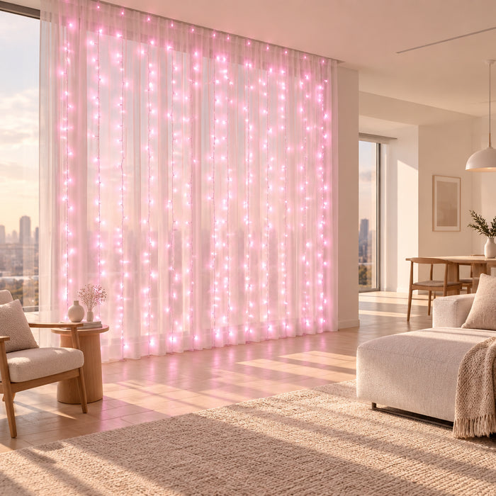 LED Curtain Fairy Lights USB, 8 Modes, Remote Control, 8 Colours — 3×1m to 6×3m