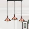 3-Light Copper Pendant Iron E27 Adjustable 95cm Width 50cm