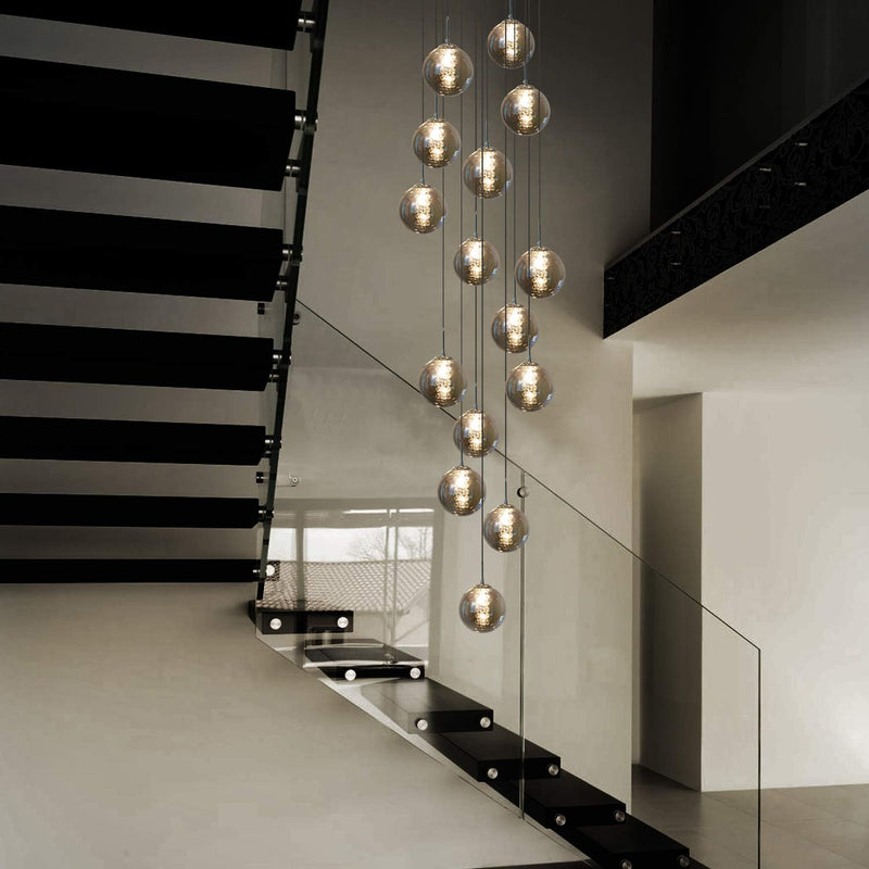 Industrial Staircase Pendant Light Smoked Glass G9 3000K — 3, 6, 10 or 15 Globes