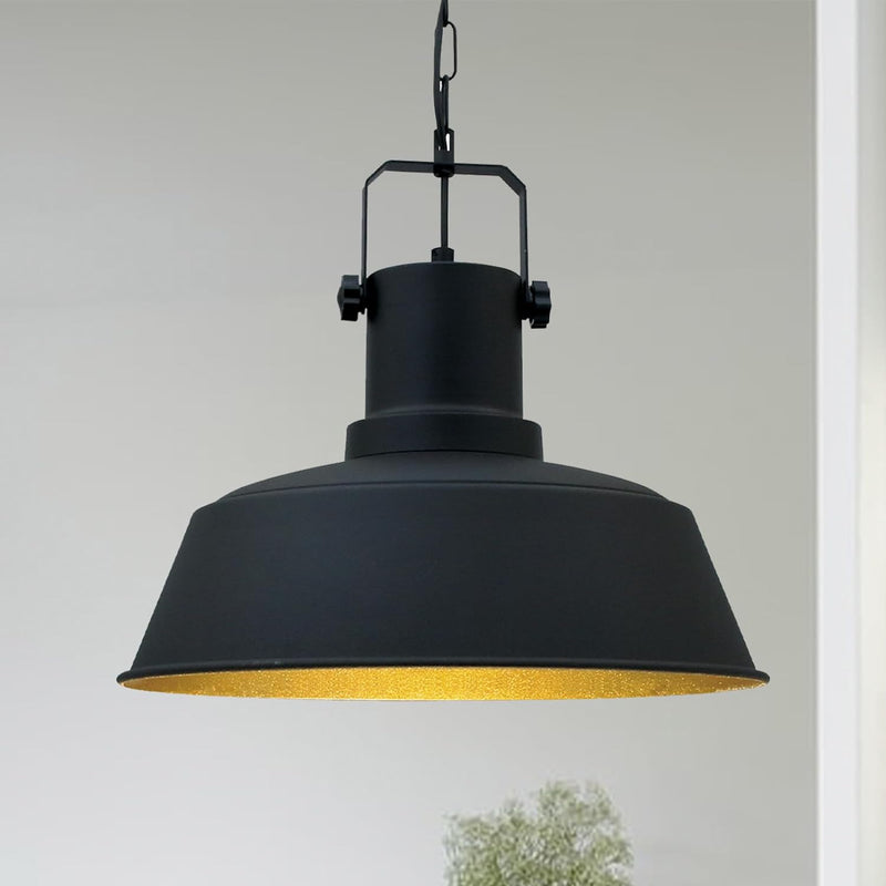 Industrial Dome Pendant Light Matt Black Brass Interior E27 Ø41cm
