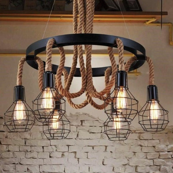 Industrial Pendant Light Metal Rope E27 Black Brown Ø80cm