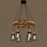 Brooklyn Industrial Pendant Light Wood Cage E27 Brown Black Gold Ø60cm