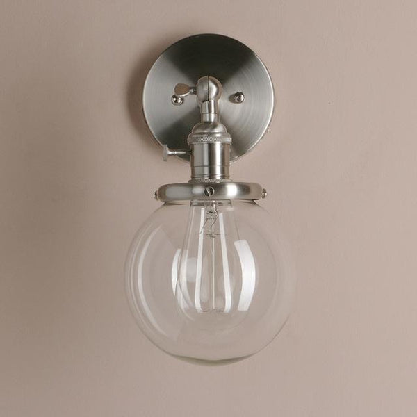 Brushed Aluminium Wall Light Hand-Blown Glass E27 180° Arm Socket Switch