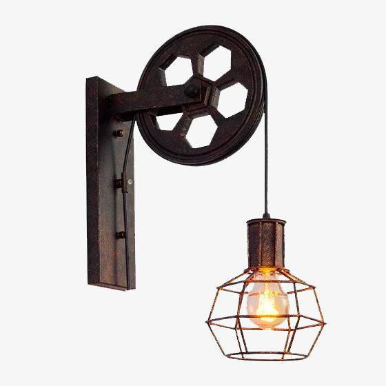 Industrial Pulley Cage Wall Light