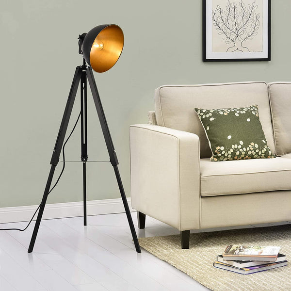 Dark Industrial Cinema Floor Lamp Wood Unfinished Metal E27 135cm
