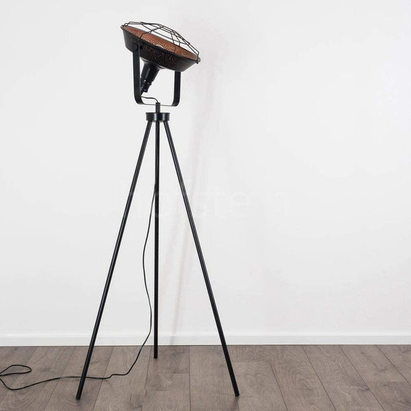 Industrial Cinema Grilled Loft Floor Lamp Wood Steel Grille Shade E27