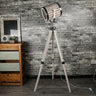 White Industrial Barrel Cinema Floor Lamp Wood Metal E27