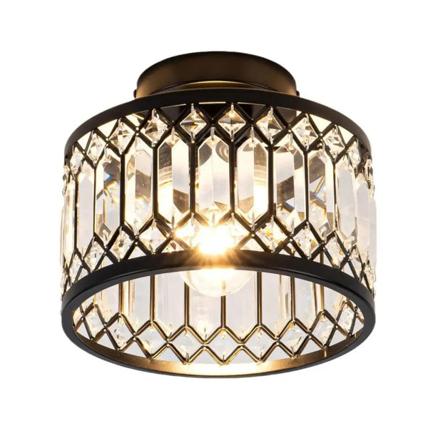Black Metal Crystal Ceiling Light E27 Modern Industrial