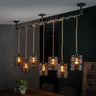 Industrial Twist Pendant Light 7 Grey Metal Shades Jute Rope E27 W157cm