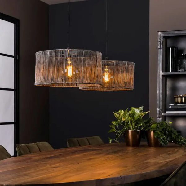 Industrial Mesh Pendant Light 2 Metal Woven Shades E27 Ø41cm W120cm