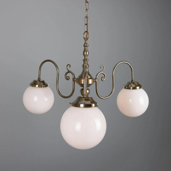 Three-Light Brass Chandelier Opal Glass Globes Ø85cm 3×E14 4 Finishes