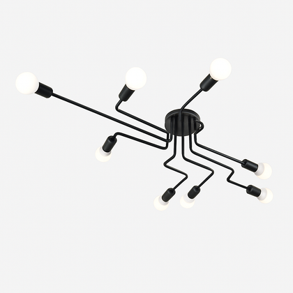 Multi-Arm LED Ceiling Light, Black Iron, 4/6/8 Lamps