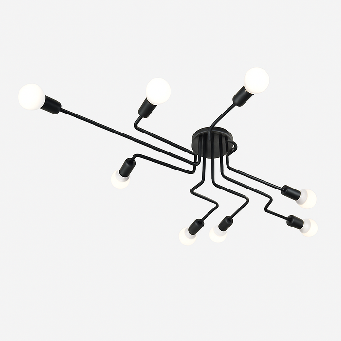 Multi-Arm LED Ceiling Light, Black Iron, 4/6/8 Lamps