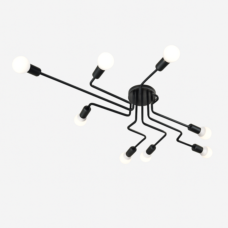 Multi-Arm LED Ceiling Light, Black Iron, 4/6/8 Lamps