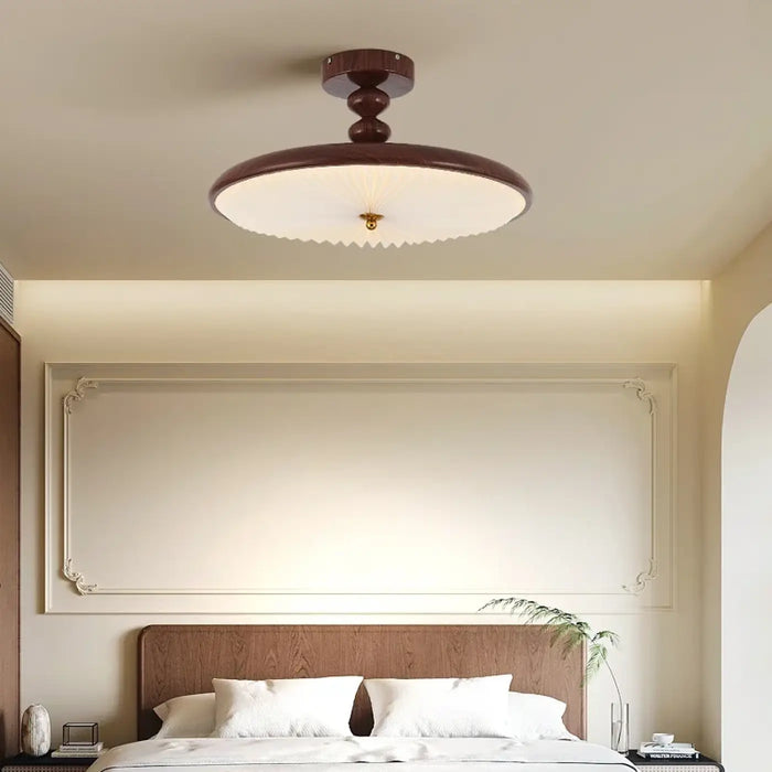 Vintage Pleated Glass Wood Ceiling Light E27 IP65 — Dimmable, SØ40cm or MØ50cm