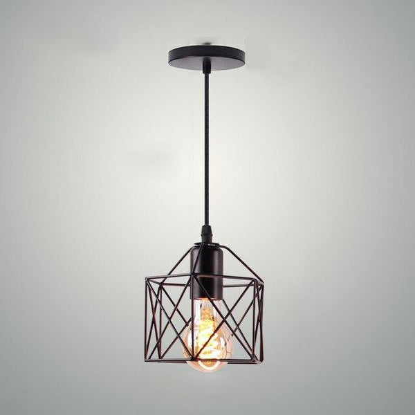 Geometric Pendant Light Iron Black Powder-Coated E27 40W 100cm Cable