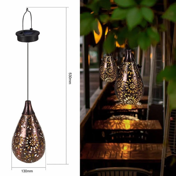 Solar Water Droplet Garden Pendant Light Metal IP44 47cm