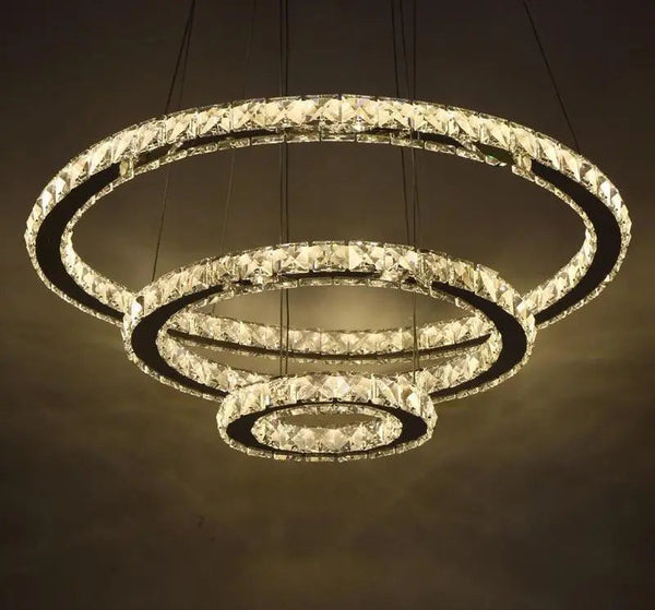 Circular Crystal LED Chandelier K9 Stainless Steel 2 or 3 Rings