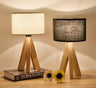 Tripod Table Lamp Wood Base Fabric Shade E27