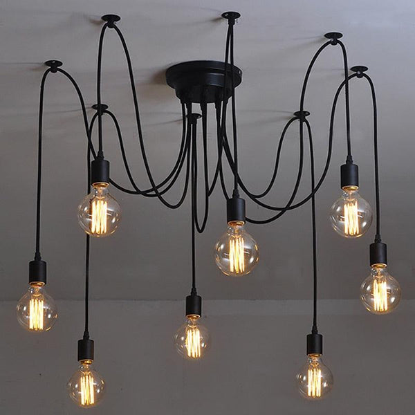 Spider Ceiling Light Black E27 1 to 12 Sockets