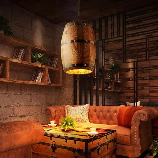 Wine Barrel Pendant Light Wood Metal E27 Small or Large