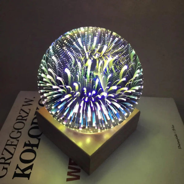 Art Deco Crystal Globe Night Light Glass Wood LED 3W 4 Patterns