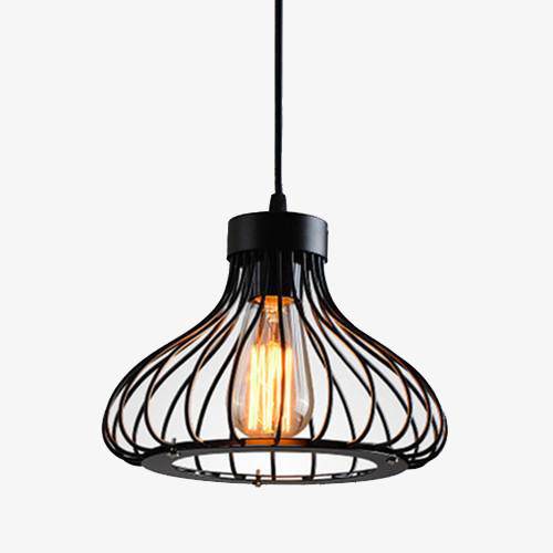 Industrial Cage Pendant Light, Matte Black, E27
