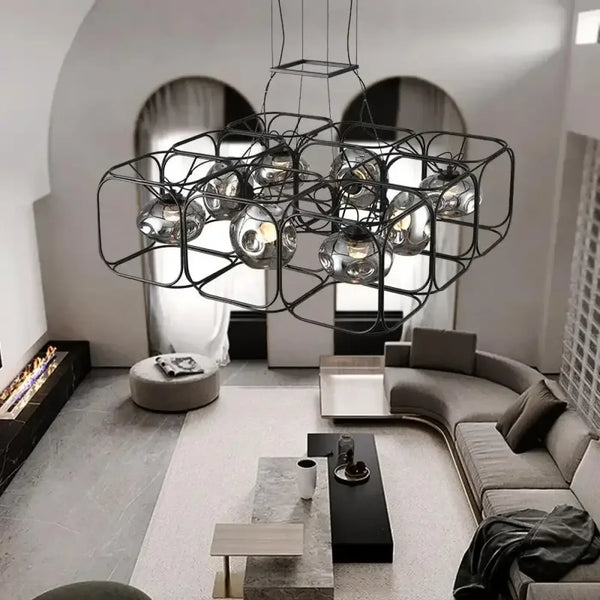 Geometric Industrial Metal Pendant Light Integrated LED Dimmable Black