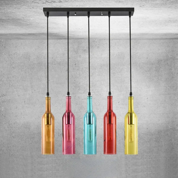 Flask — Coloured Glass Bottle Pendant Light, Vintage, Red / Yellow / Brown / Blue
